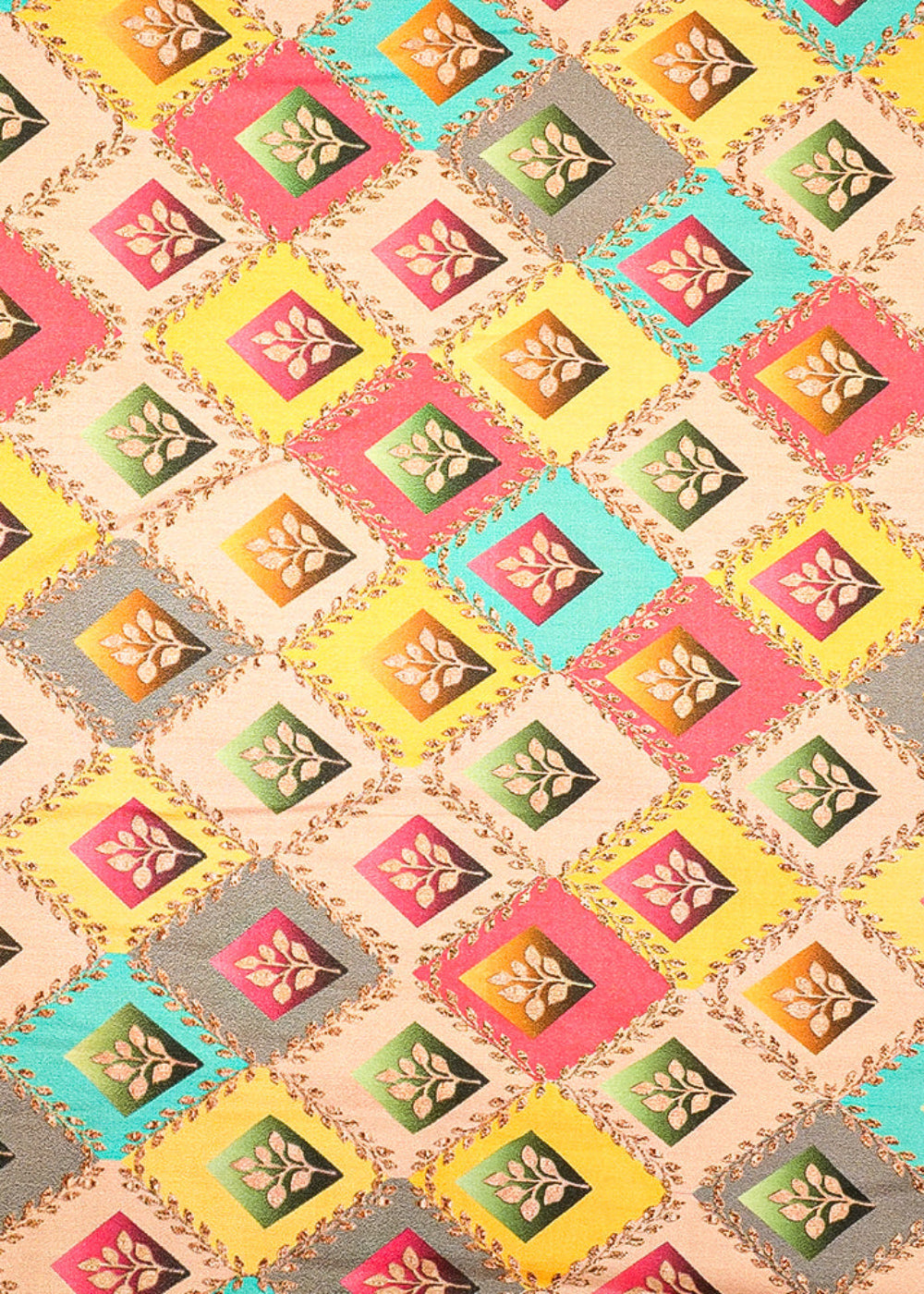 Beige-Glaze-Cotton-Fabric-With-Allover-Multi-Color-Check-Boxes-13908