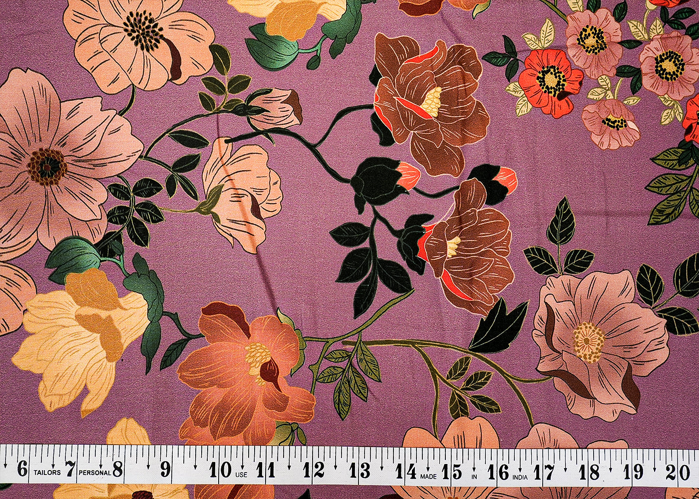 Purple Cotton Silk Fabric with Allover Flower Print 13909