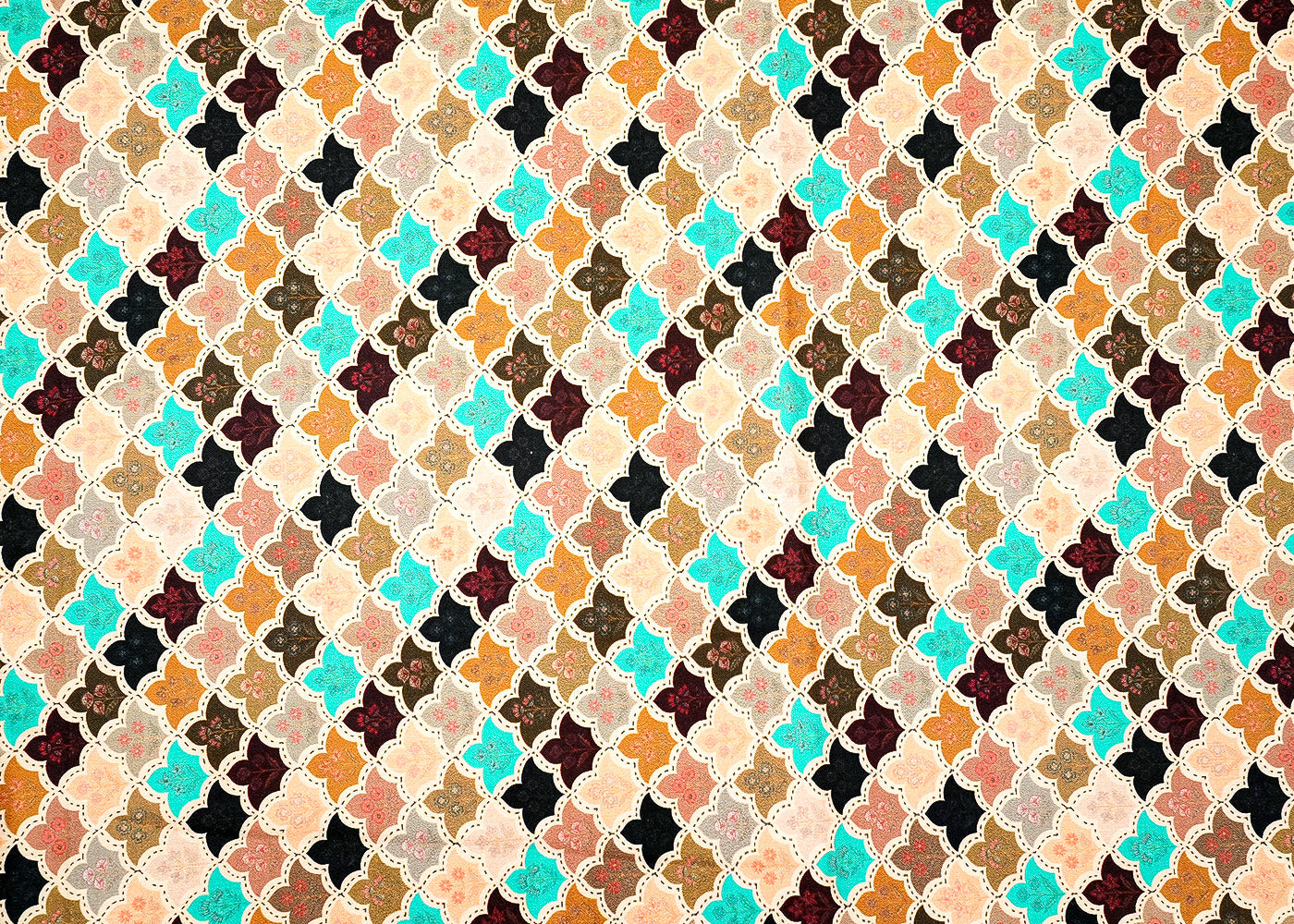 Peach Glaze Cotton Fabric with Multi-Color Abstract Check Print 13910