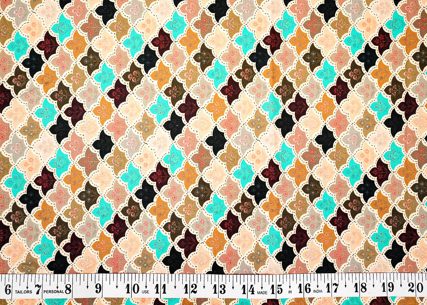 Peach Glaze Cotton Fabric with Multi-Color Abstract Check Print 13910
