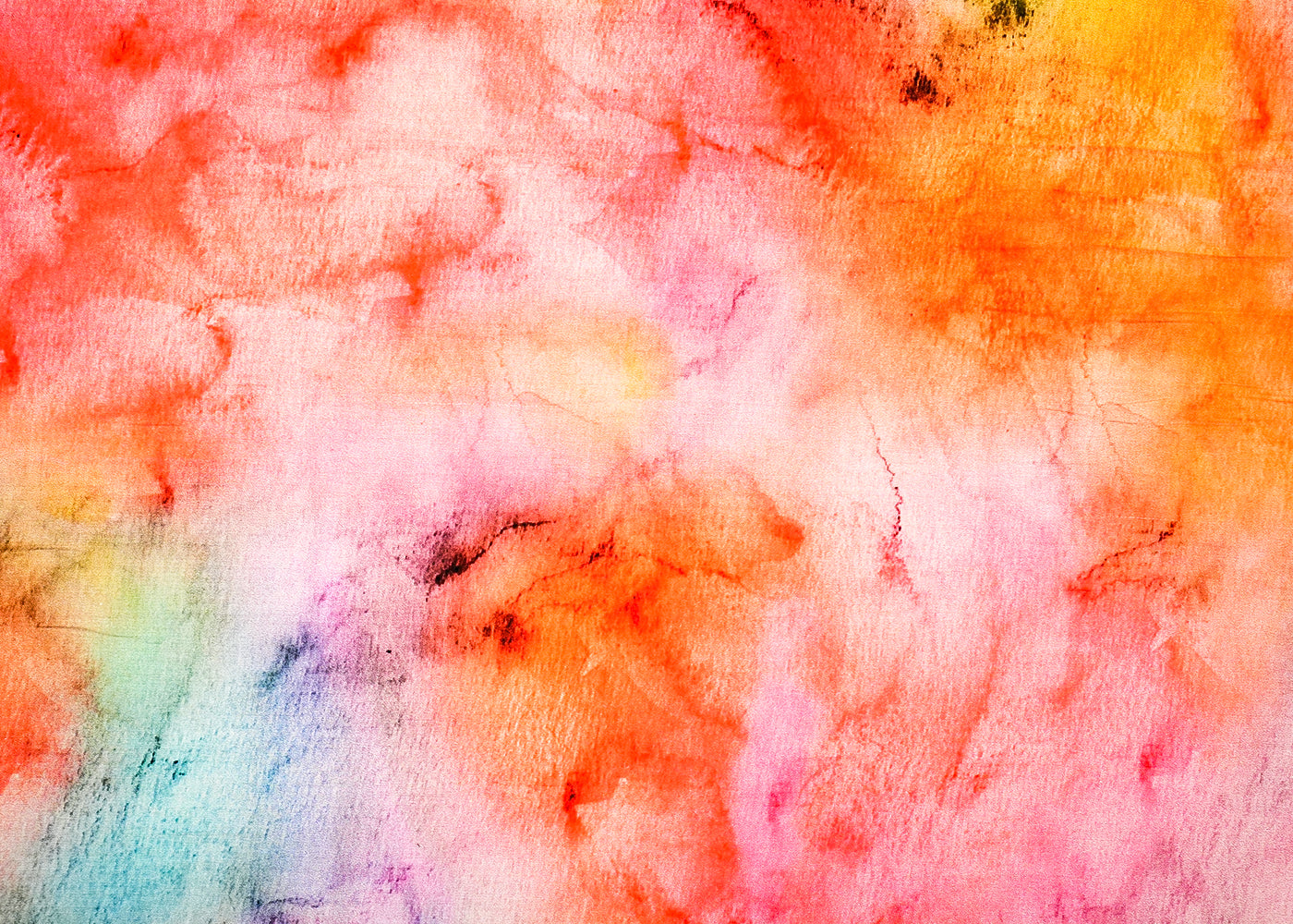 Orange, Pink & Blue Glaze Cotton Fabric with Watercolor Effect 13913