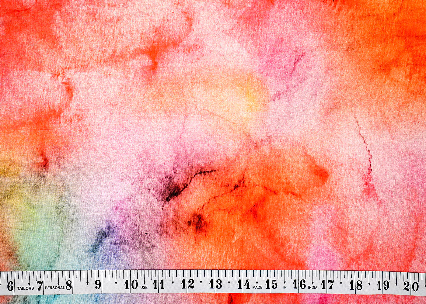 Orange, Pink & Blue Glaze Cotton Fabric with Watercolor Effect 13913