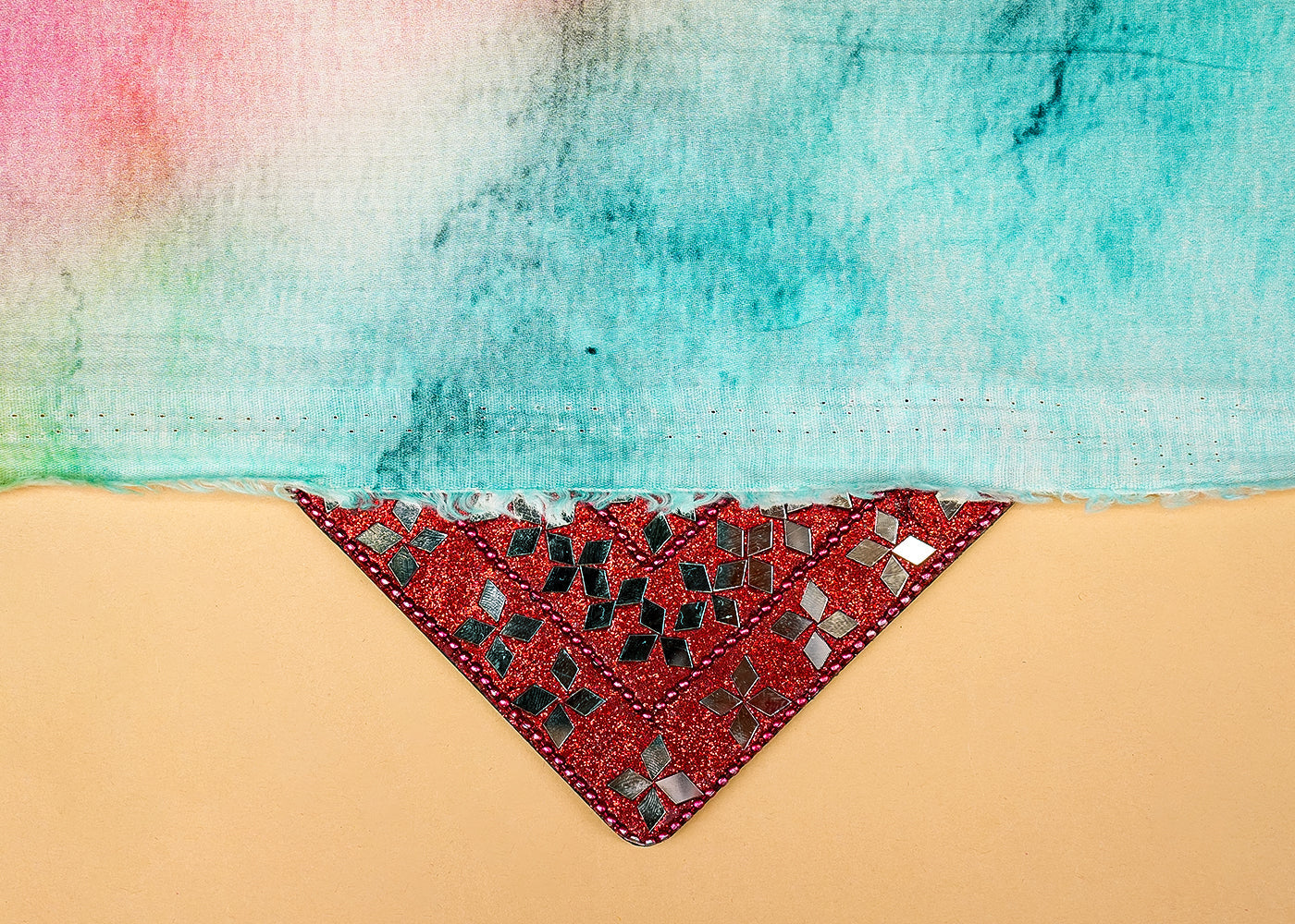 Orange, Pink & Blue Glaze Cotton Fabric with Watercolor Effect 13913