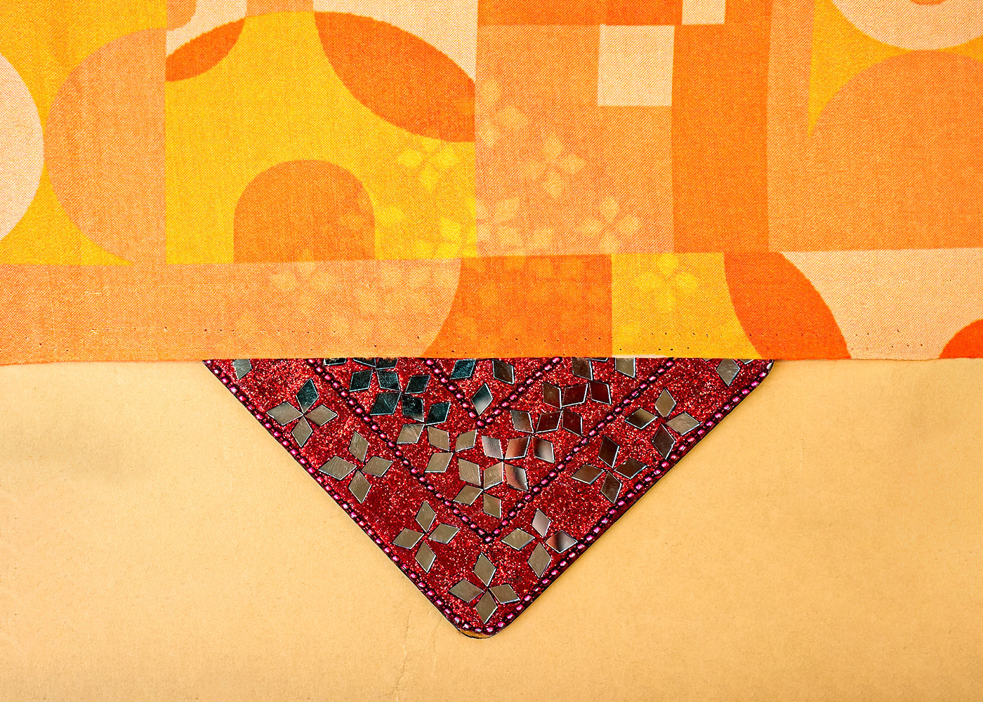 Orange Cotton Silk Fabric with Allover Abstract Pattern 13917