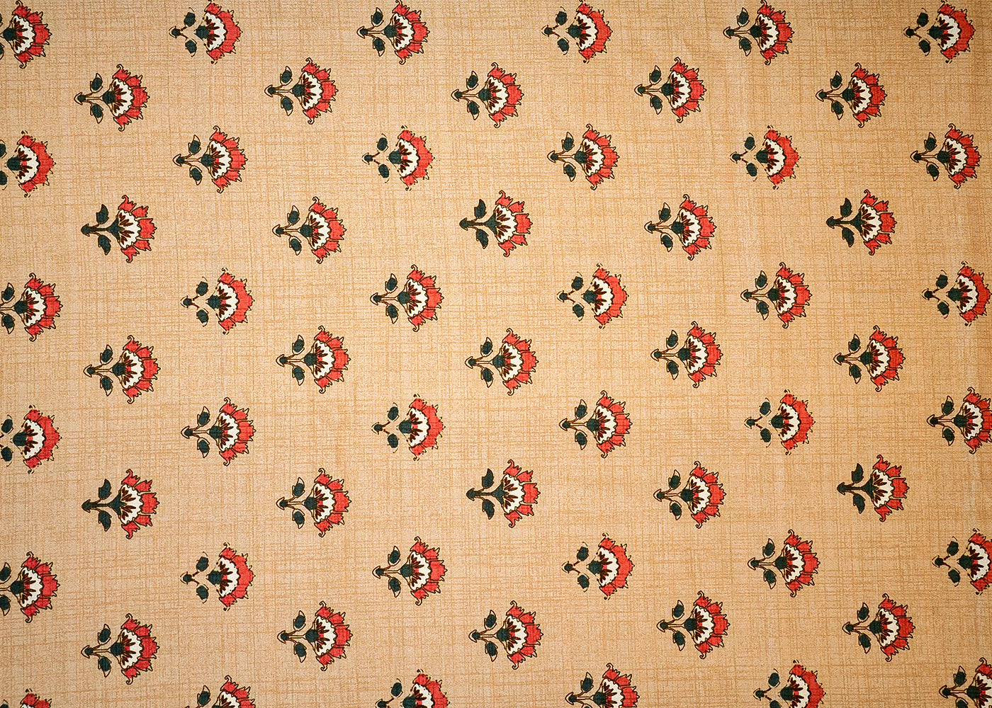 Beige Cotton Silk Fabric with Allover Traditional Flower Motif 13918