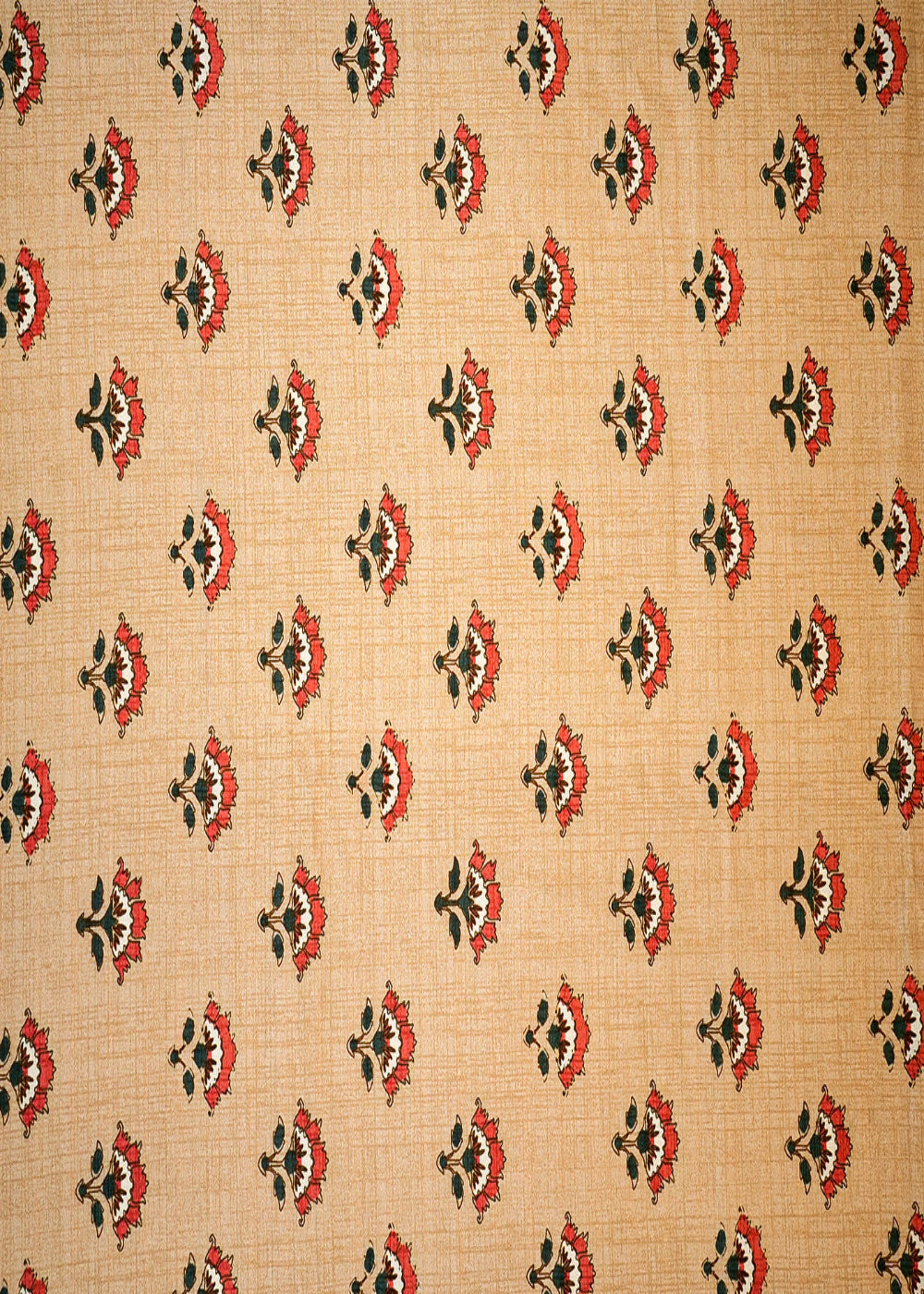 Beige Cotton Silk Fabric with Allover Traditional Flower Motif 13918