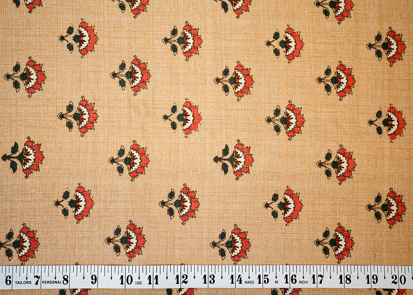 Beige Cotton Silk Fabric with Allover Traditional Flower Motif 13918