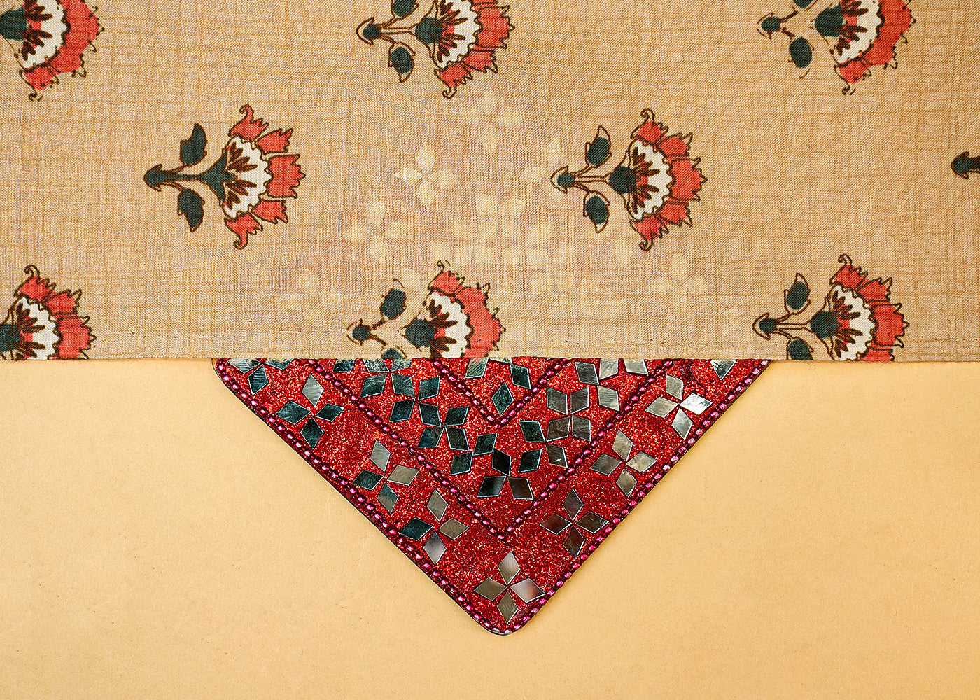 Beige Cotton Silk Fabric with Allover Traditional Flower Motif 13918