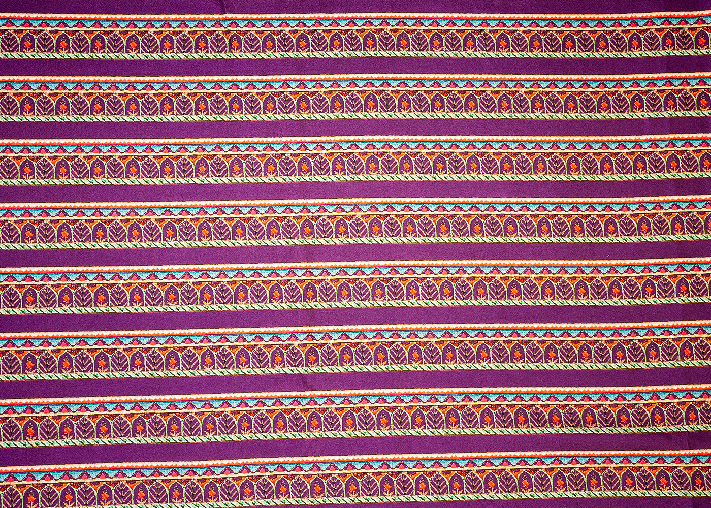 Purple Cotton Silk Fabric with Alternate Stripes and Leaf Print 13919