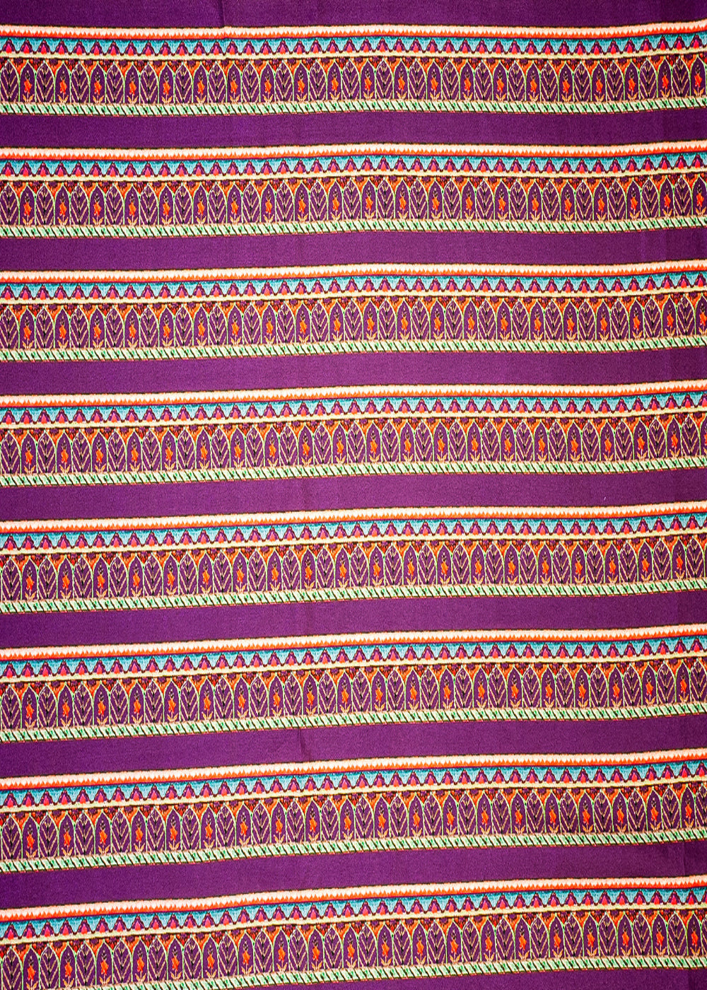 Purple-Cotton-Silk-Fabric-With-Alternate-Stripes-And-Leaf-Print-13919
