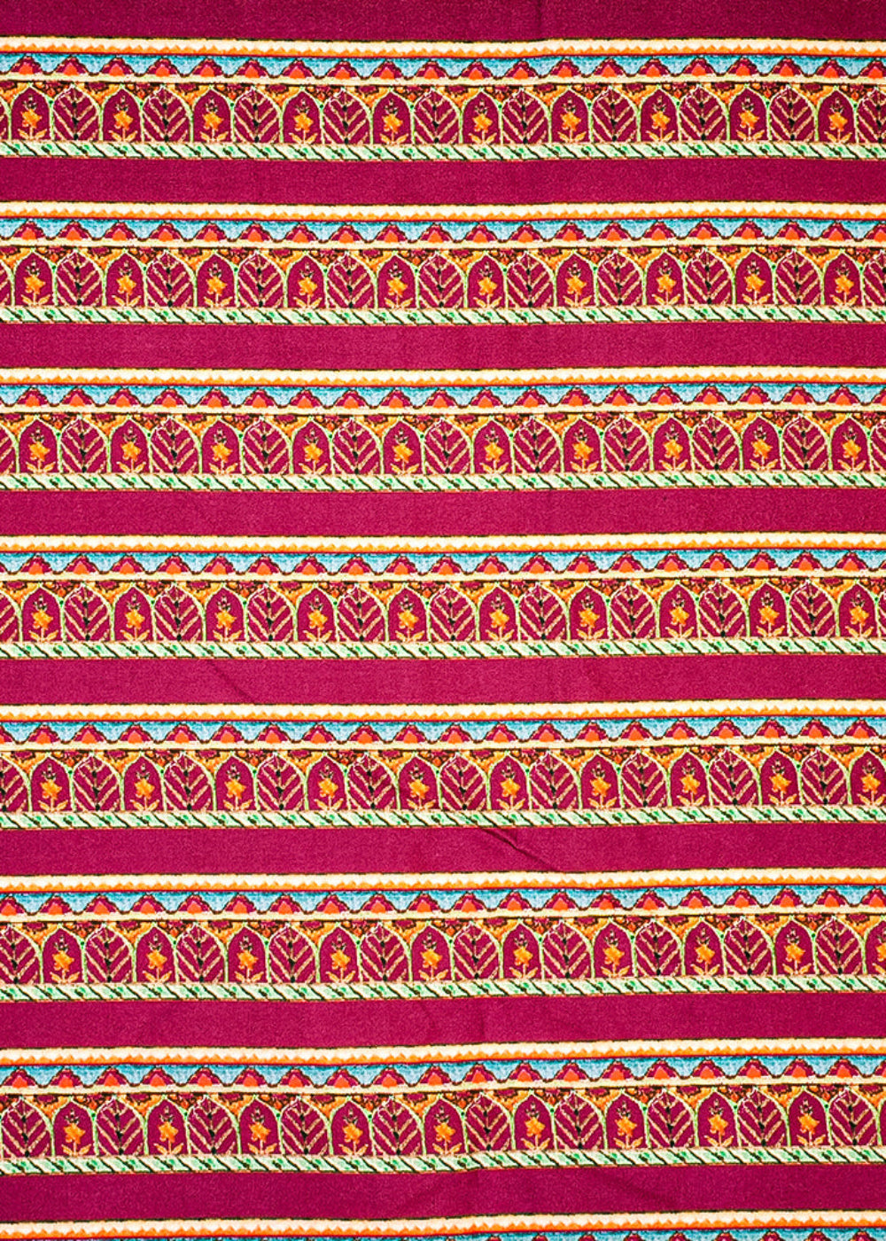 Wine-Cotton-Silk-Fabric-With-Alternate-Stripes-And-Leaf-Print-13920