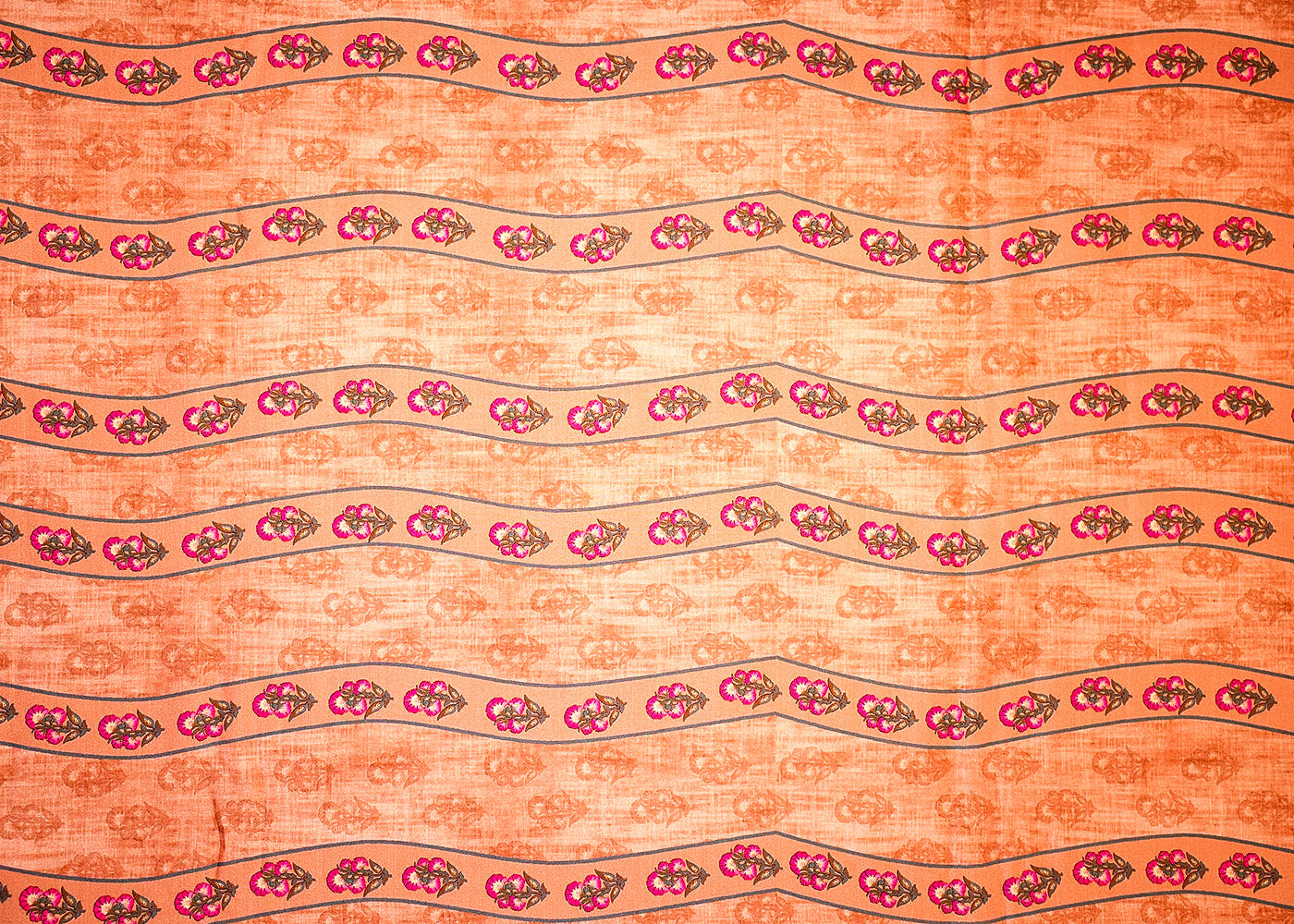 Light Brown Cotton Silk Fabric with Alternate Stripes and Flower Motif 13921