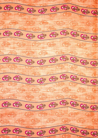 Light Brown Cotton Silk Fabric with Alternate Stripes and Flower Motif 13921