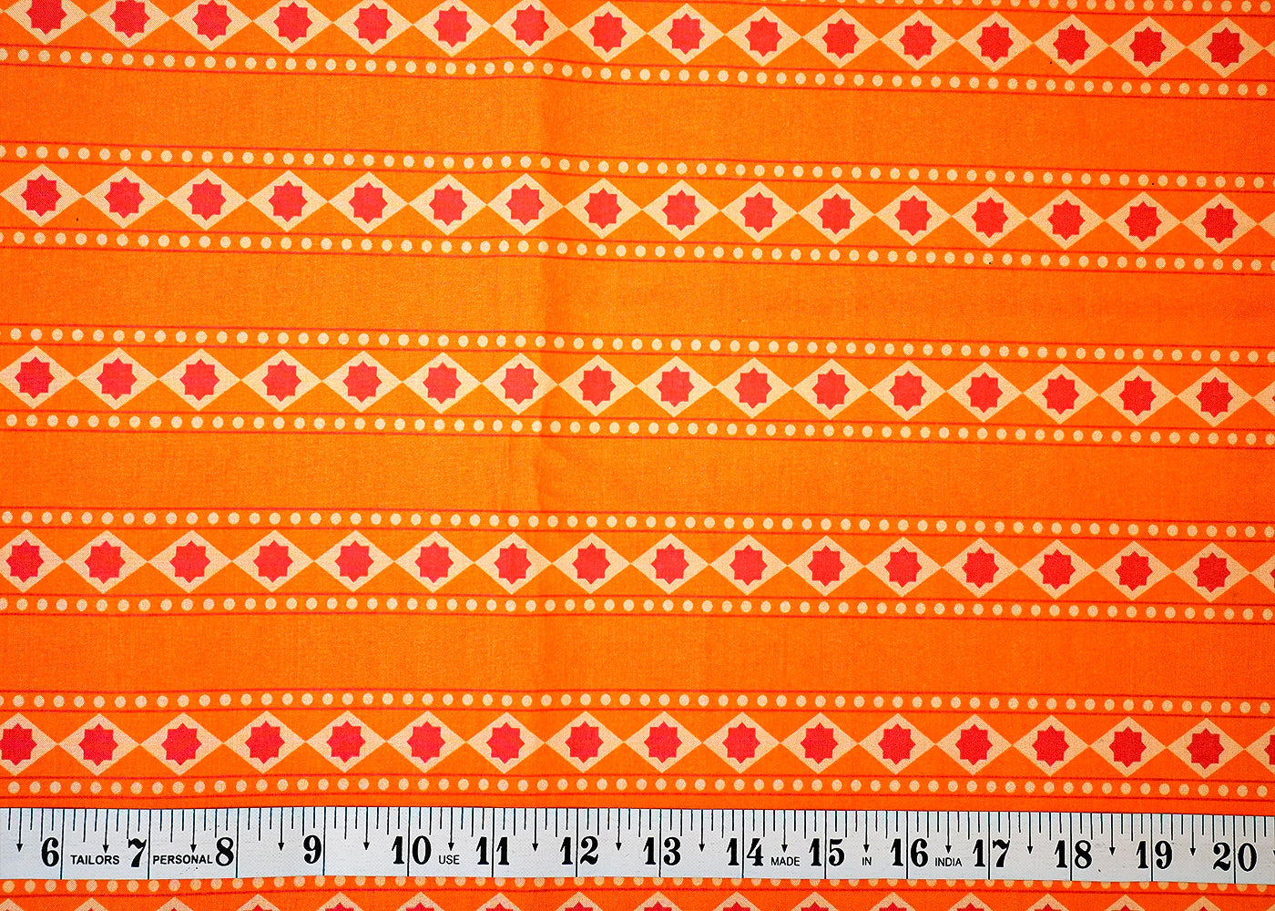 Orange Cotton Silk Fabric with Alternate Stripes Pattern 13924