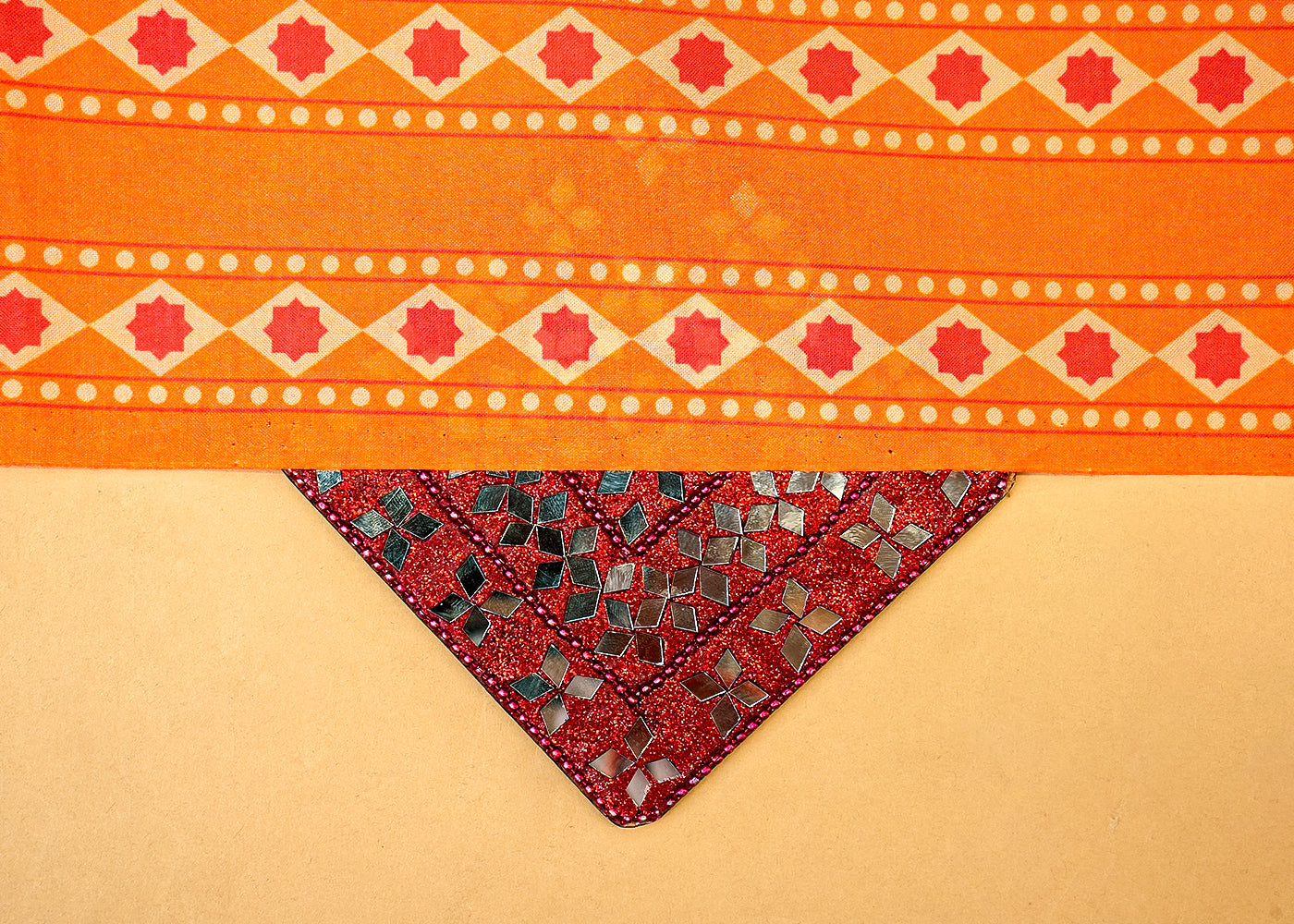 Orange Cotton Silk Fabric with Alternate Stripes Pattern 13924