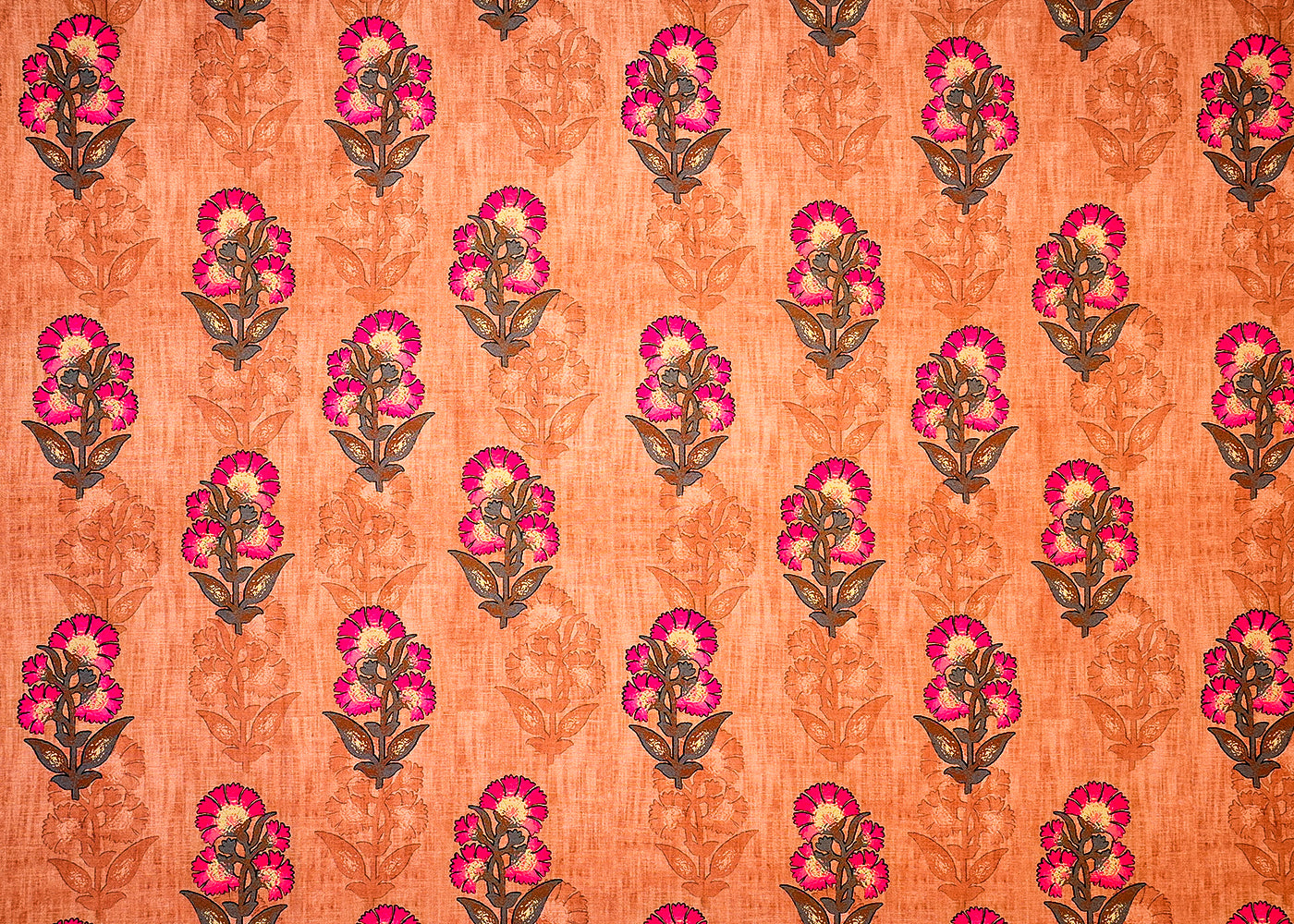 Light Brown Cotton Silk Fabric with Allover Traditional Floral Motifs 13925