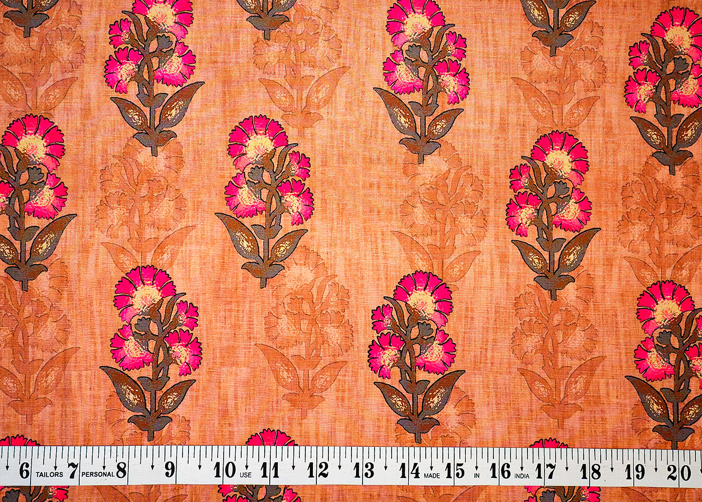 Light Brown Cotton Silk Fabric with Allover Traditional Floral Motifs 13925