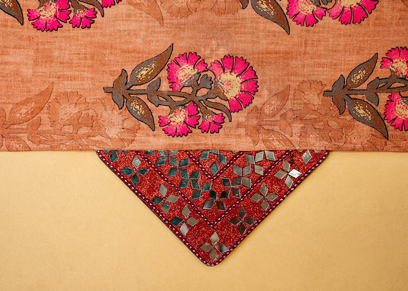 Light Brown Cotton Silk Fabric with Allover Traditional Floral Motifs 13925