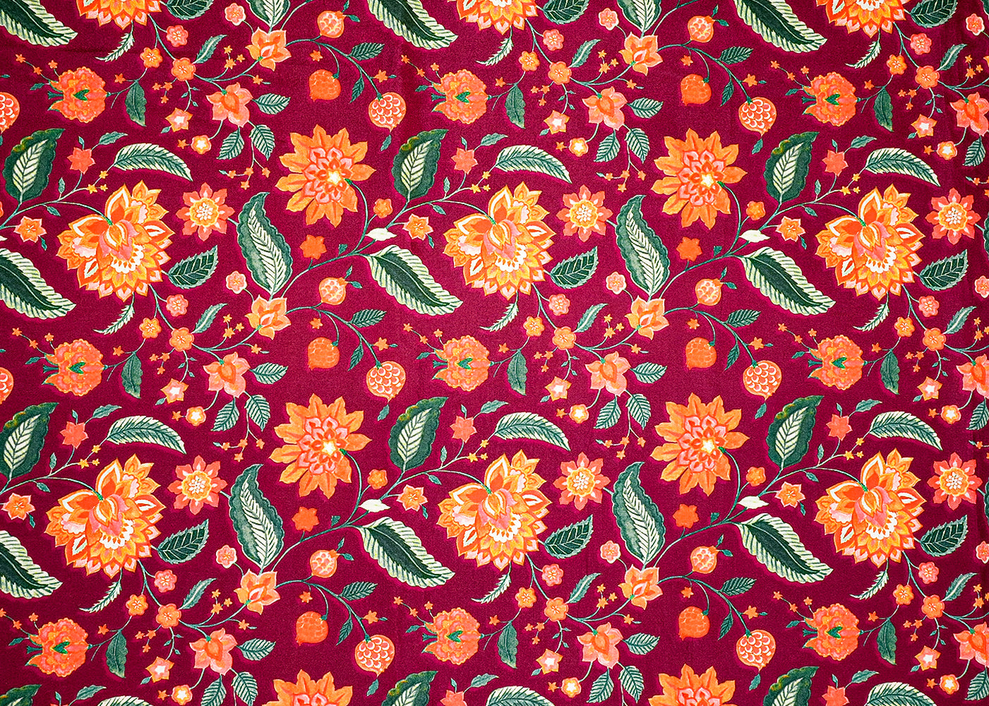 Wine Cotton Silk Fabric with Allover Flower Print 13929