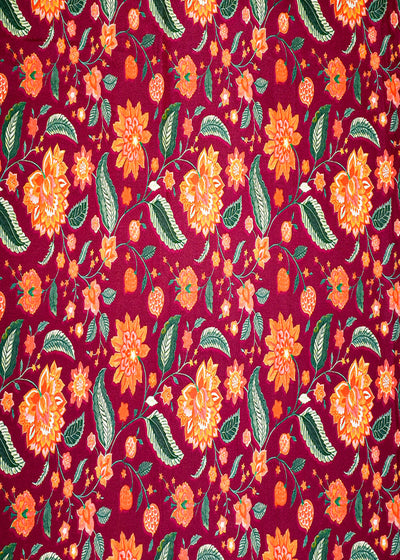 Wine Cotton Silk Fabric with Allover Flower Print 13929
