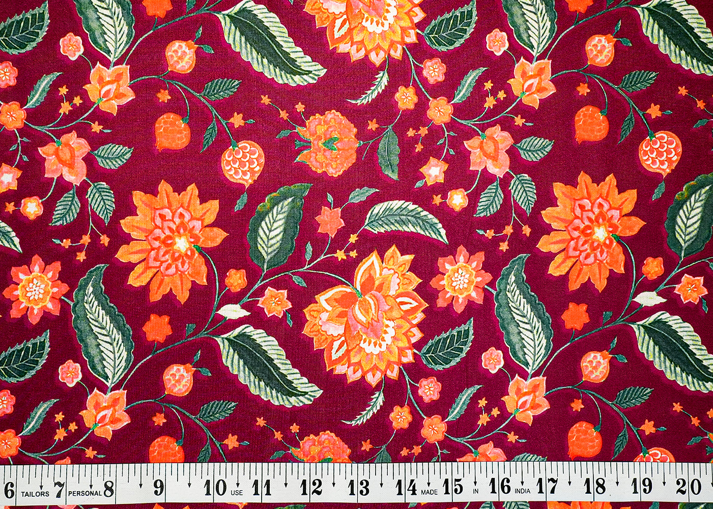 Wine Cotton Silk Fabric with Allover Flower Print 13929