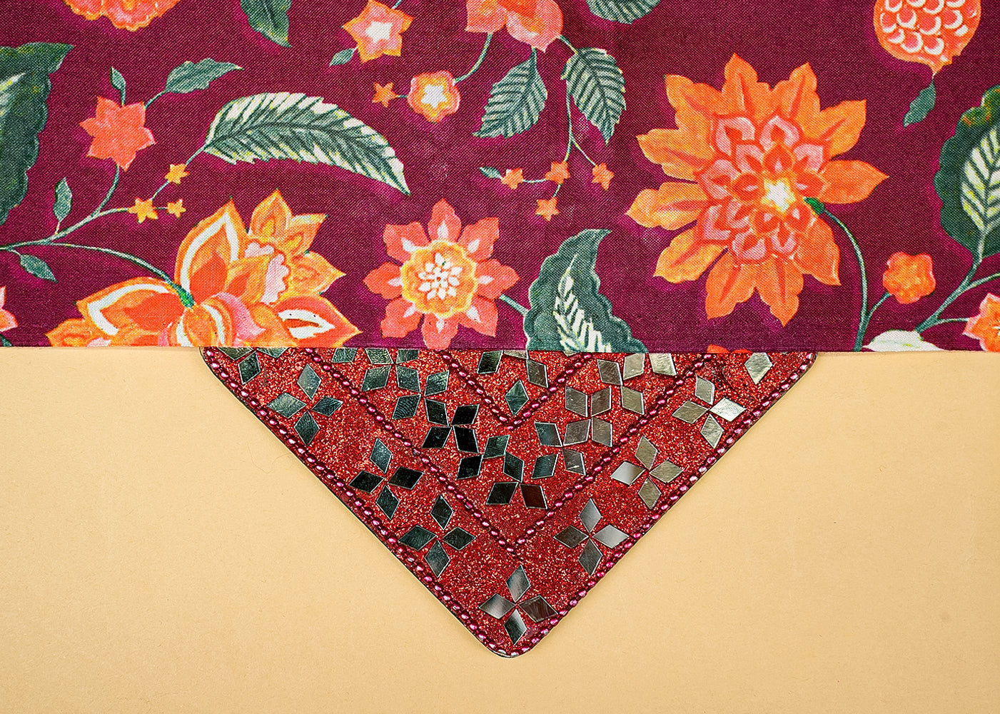 Wine Cotton Silk Fabric with Allover Flower Print 13929
