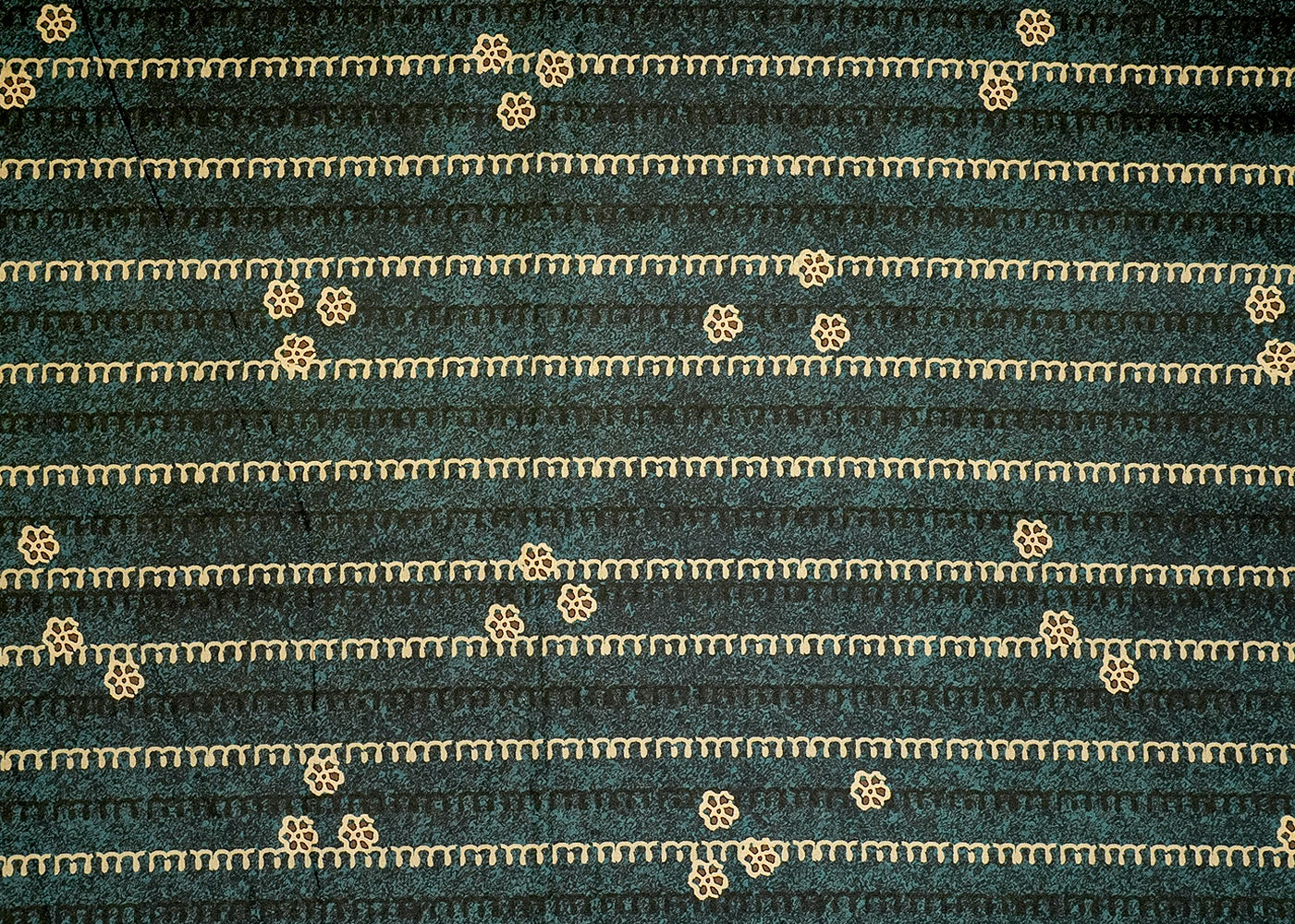 Bottle Green Cotton Silk Fabric with Allover Stripes and Small Flowers 13931