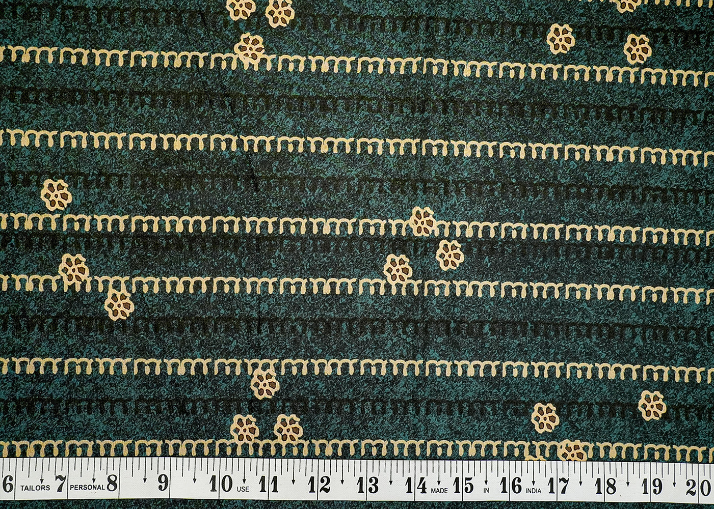 Bottle Green Cotton Silk Fabric with Allover Stripes and Small Flowers 13931
