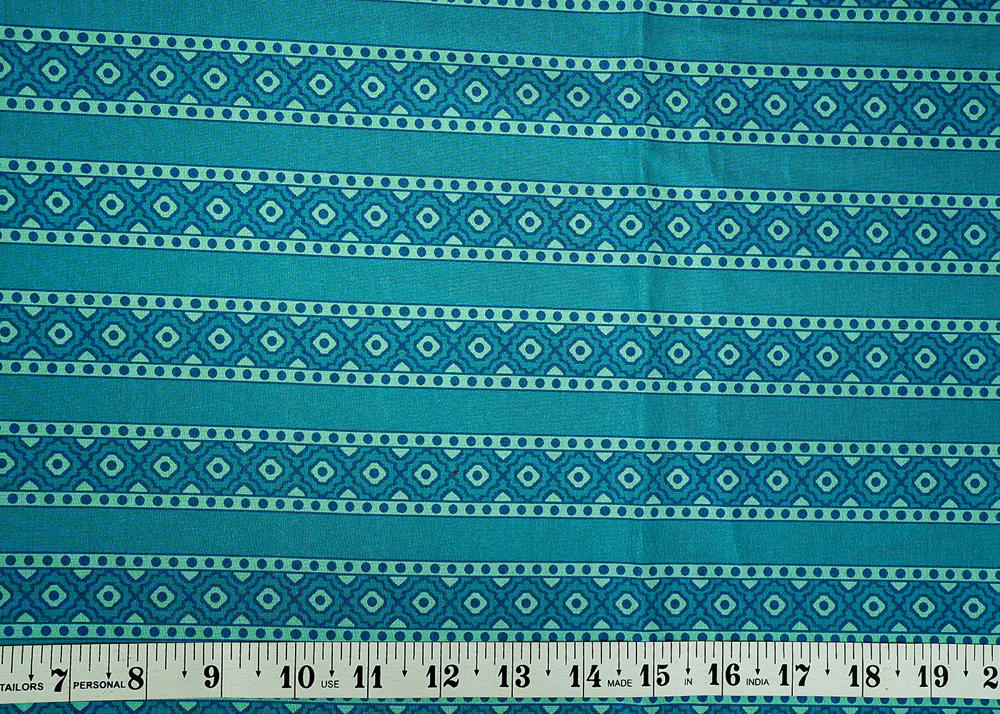 Firozi Cotton Silk Fabric with Alternate Stripes Print 13933