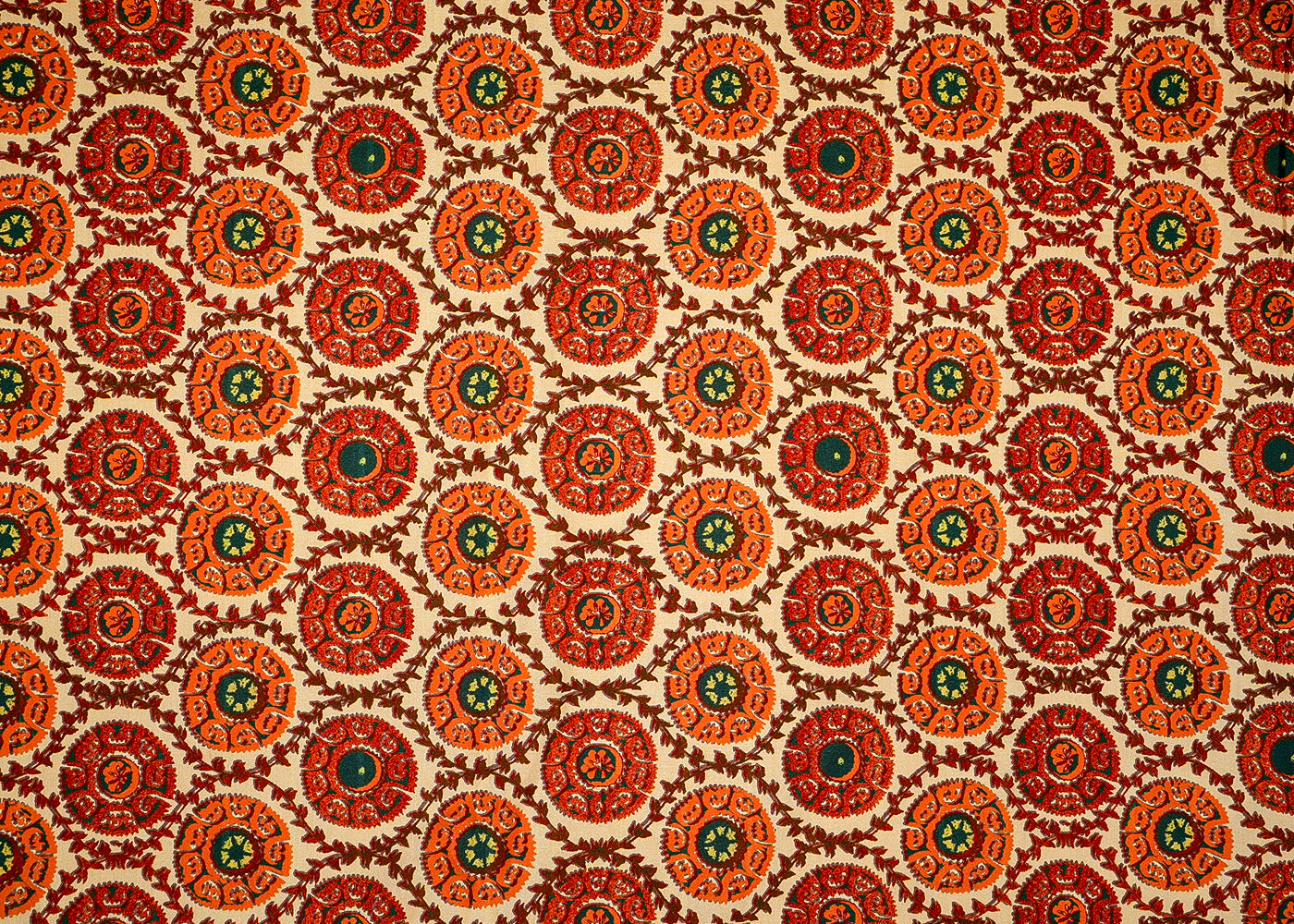Golden & Rust Cotton Silk Fabric with Allover Circle Motifs 13935