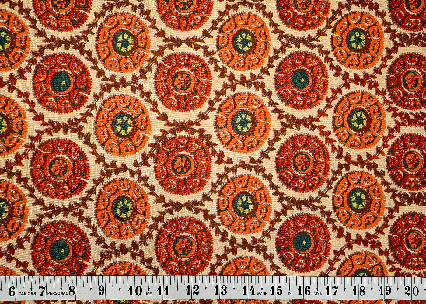 Golden & Rust Cotton Silk Fabric with Allover Circle Motifs 13935