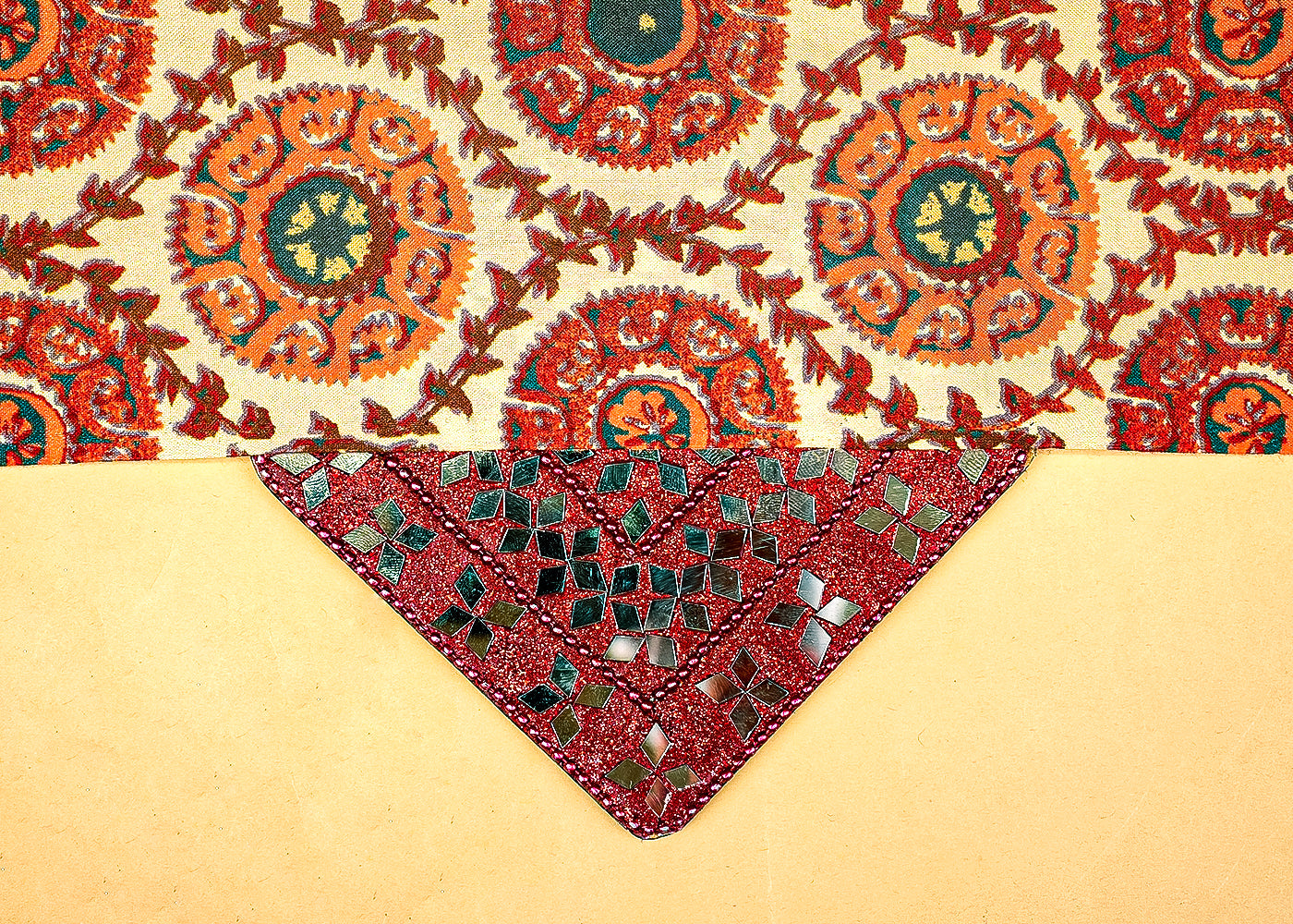 Golden & Rust Cotton Silk Fabric with Allover Circle Motifs 13935