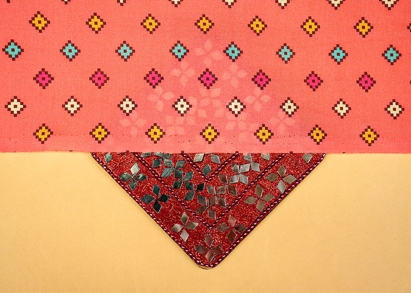 Gajri Cotton Silk Fabric with Allover Multi-Color Diamond Boxes 13936