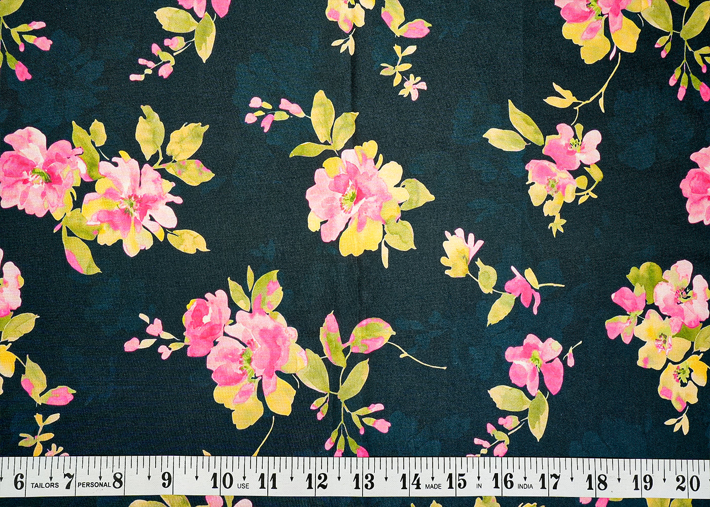 Teal Cotton Silk Fabric with Allover Flower Print 13937