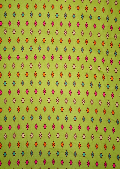 Green Cotton Silk Fabric with Allover Multi-Color Diamond Boxes 13938