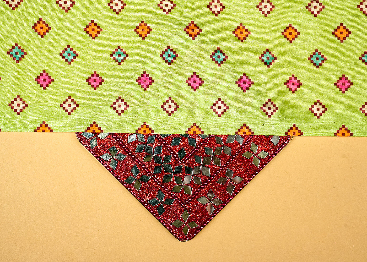 Gajri Cotton Silk Fabric with Allover Multi-Color Diamond Boxes 13938