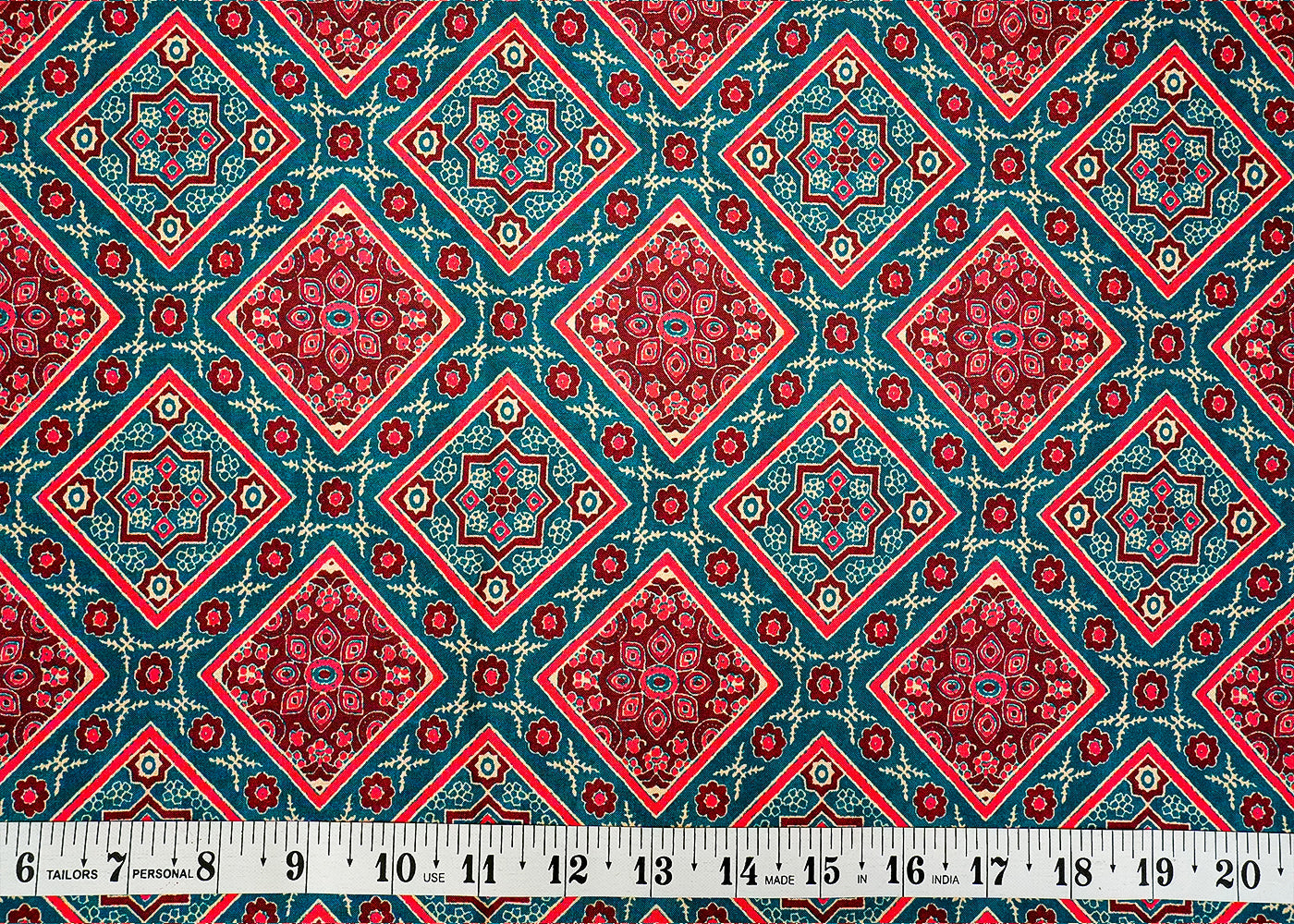 Dark Rama Green Cotton Silk Fabric with Traditional Check Pattern 13940