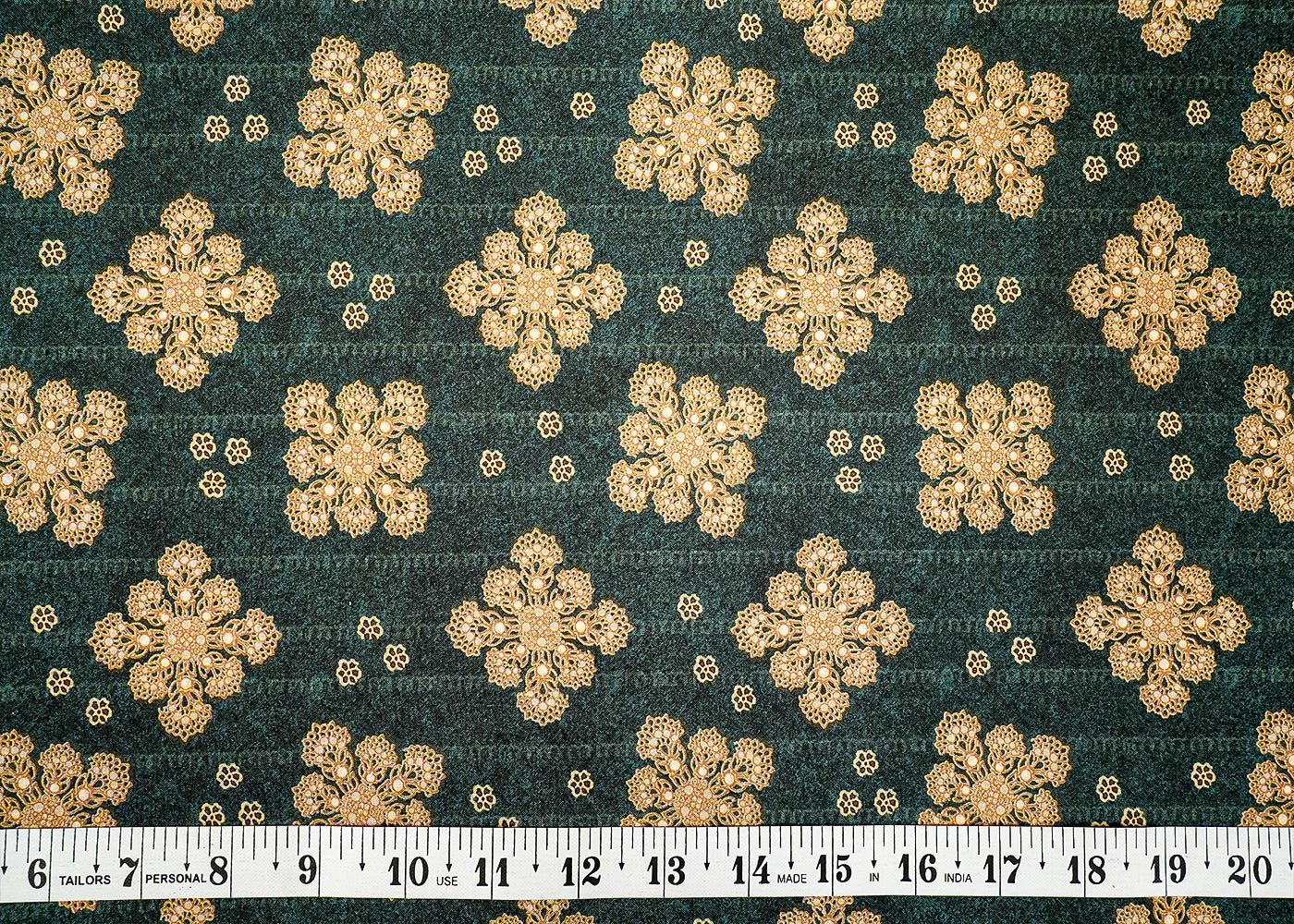 Bottle Green Cotton Silk Fabric with Allover Traditional Motifs and Tiny Flowers 13941