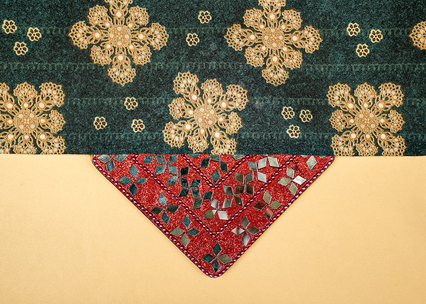 Bottle Green Cotton Silk Fabric with Allover Traditional Motifs and Tiny Flowers 13941