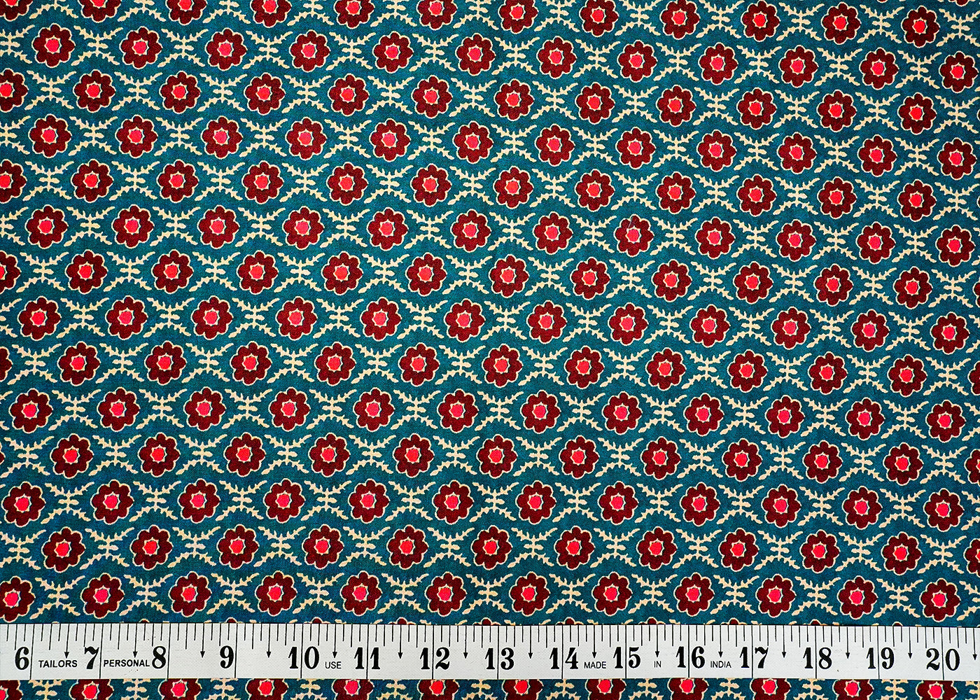 Blue & Maroon Cotton Silk Fabric with Allover Flower Print 13942