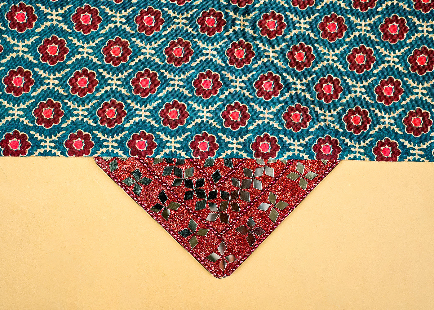 Blue & Maroon Cotton Silk Fabric with Allover Flower Print 13942