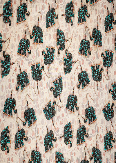 Light Grey Cotton Silk Fabric with Allover Elephant Print 13944
