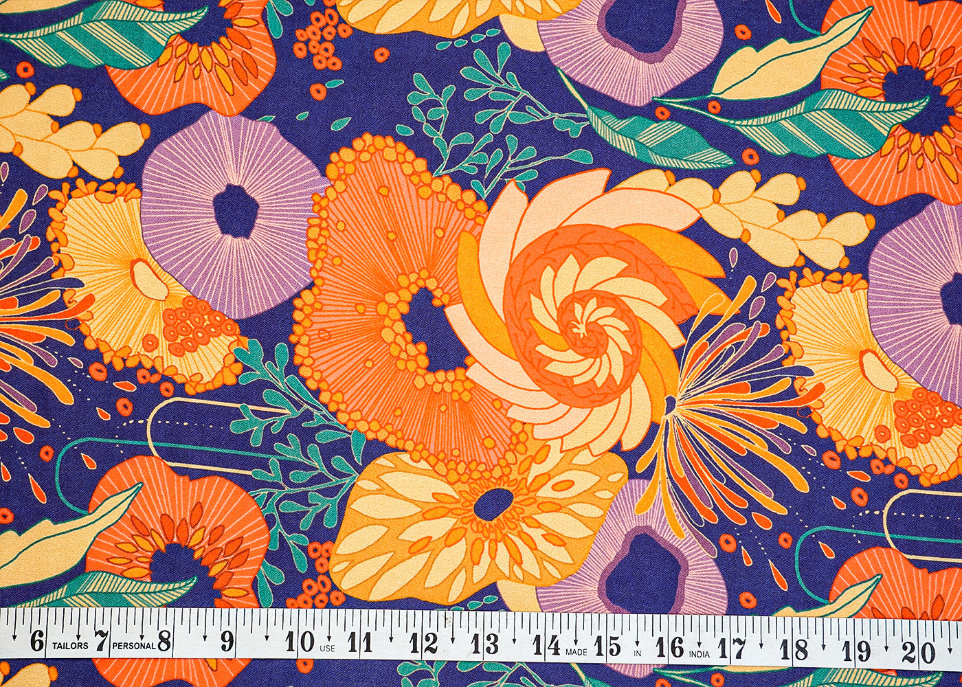 Purrple Moss Crepe Fabric with Allover Flower Motif 13947