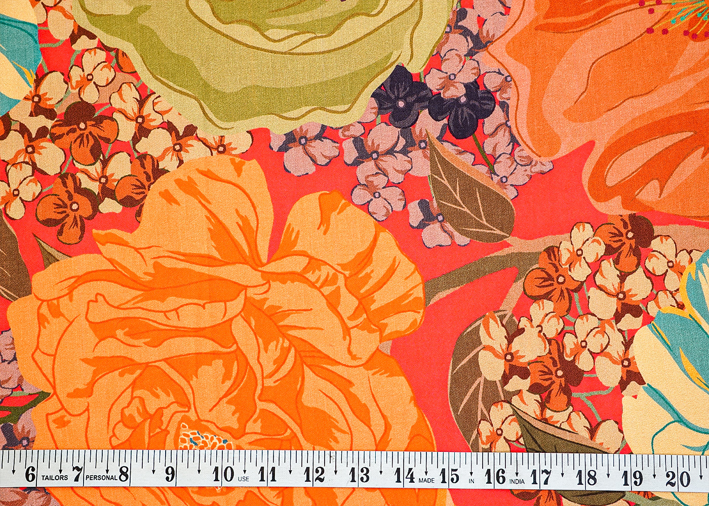 Yellow Moss Crepe Fabric with Allover Big Flower Motif 13948