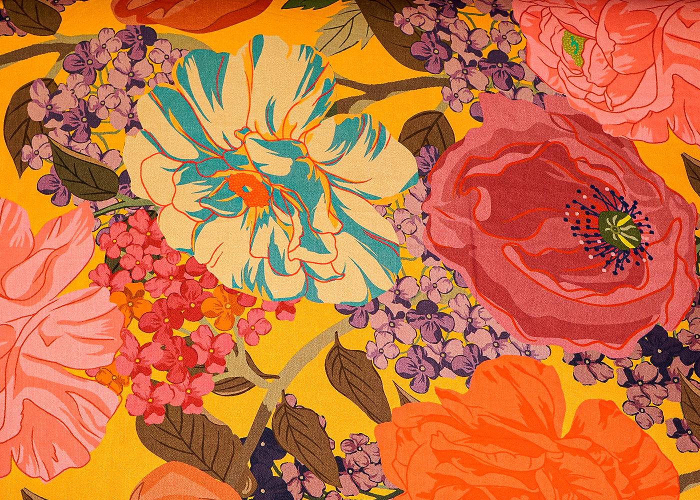 Yellow Moss Crepe Fabric with Allover Big Flower Motif 13949