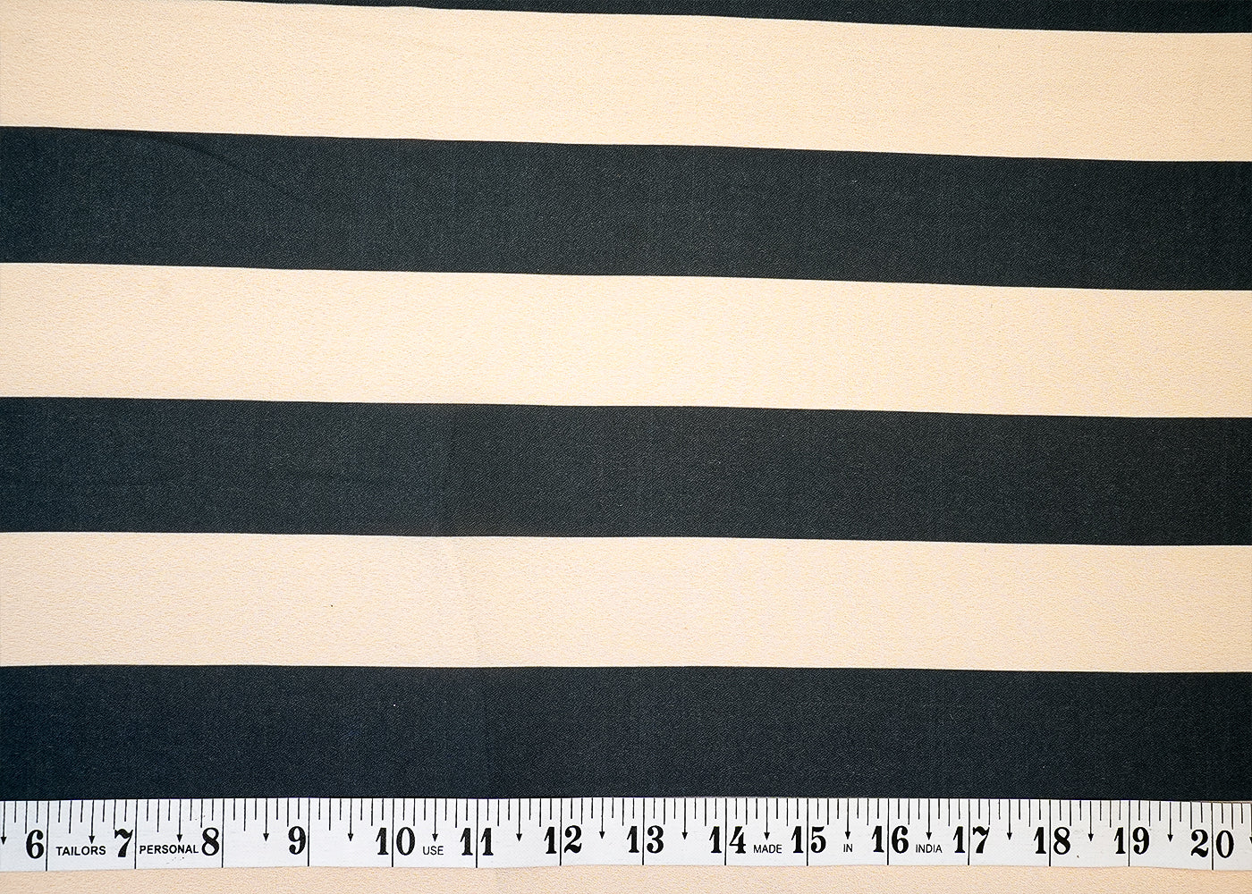 Beige And Blue Moss Crepe Fabric with Alternate Stripes 13950