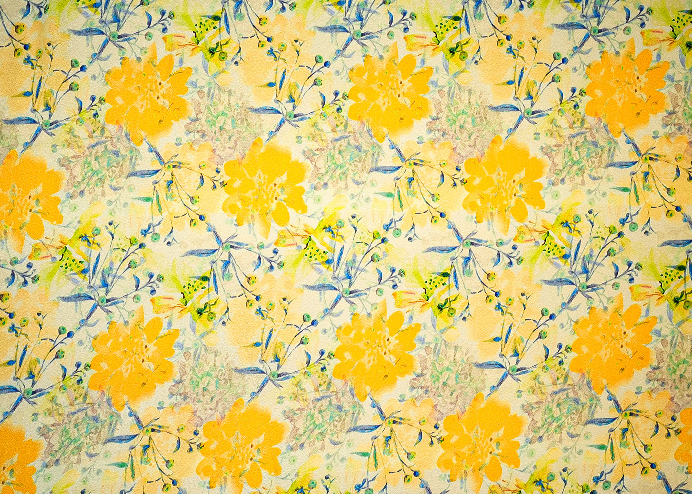 Yellow Moss Crepe Fabric with Allover Flower Print 13951