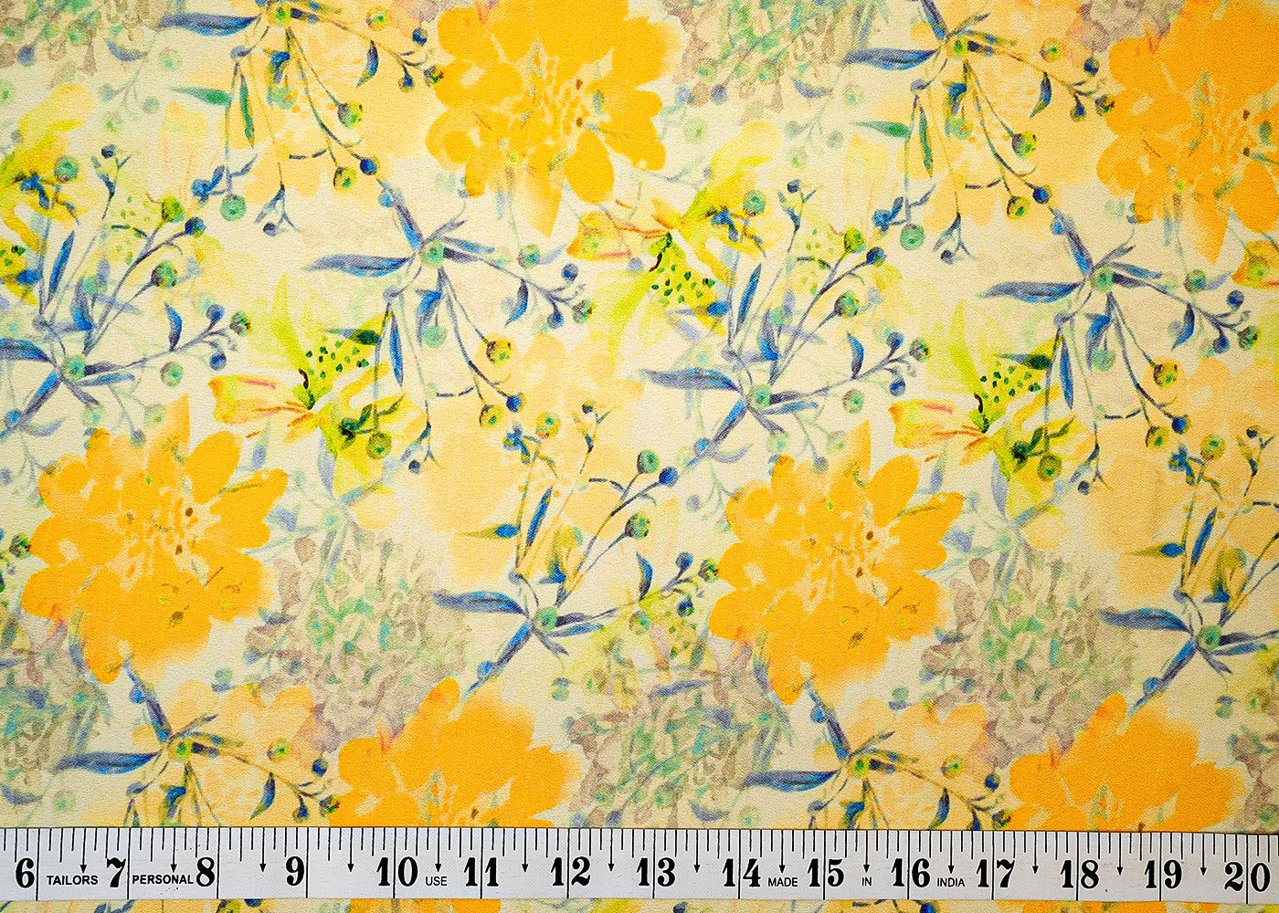 Yellow Moss Crepe Fabric with Allover Flower Print 13951
