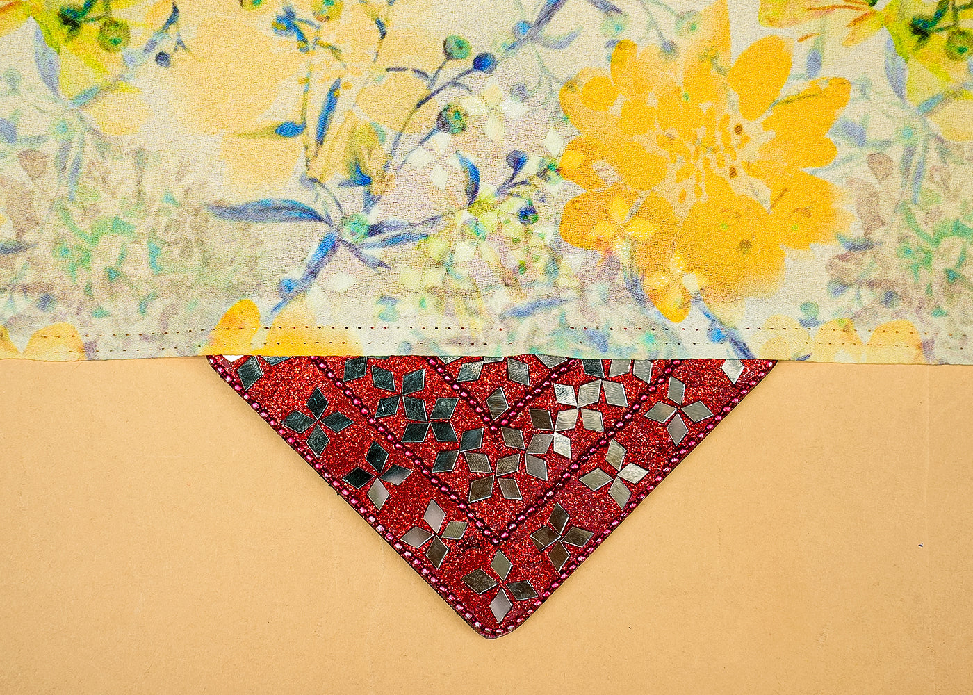 Yellow Moss Crepe Fabric with Allover Flower Print 13951