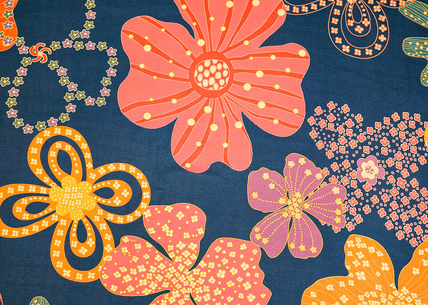 Peacock Blue Moss Crepe Fabric with Allover Big Flower Motif 13952